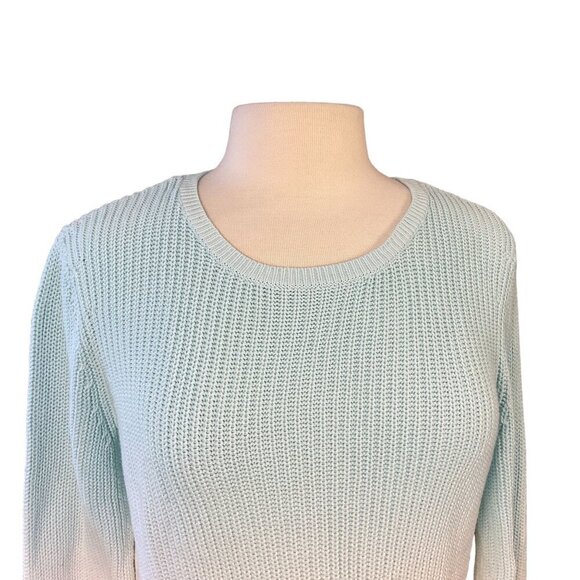 Talbots Shaker Stitch Blue Ombre Dip Dye Pullover Cotton Sweater Ladies Large - Picture 2 of 8